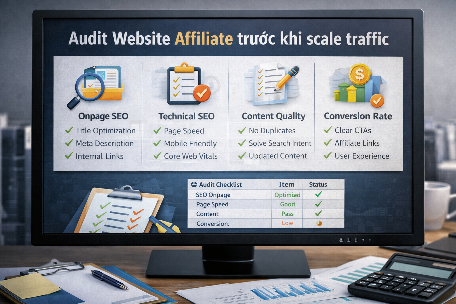 Audit website affiliate trước khi scale traffic