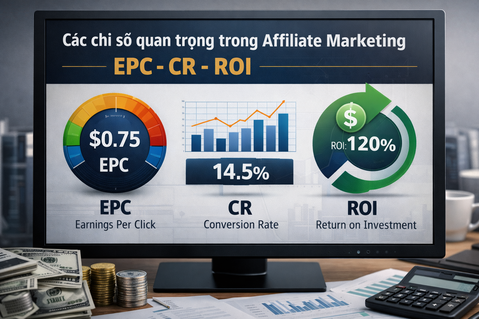 Các chỉ số quan trọng trong affiliate marketing như EPC CR ROI